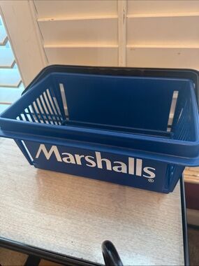 Marshalls Royal Blue Plastic Tote Basket with White Logo